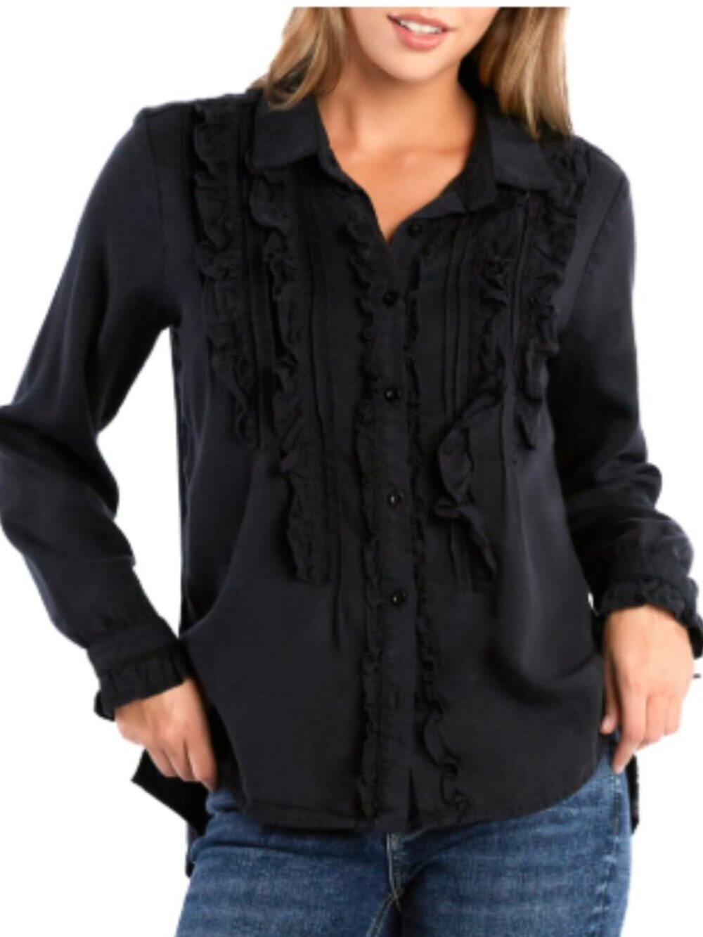 Nanette Lepore Silk Button Down Blouse Women's 8 Navy Blue Shirt Top Dazzle 5